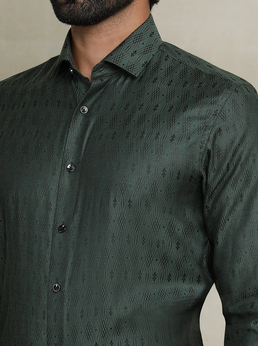 Olive Green Printed Slim fit Party Wear Shirt | Wyre