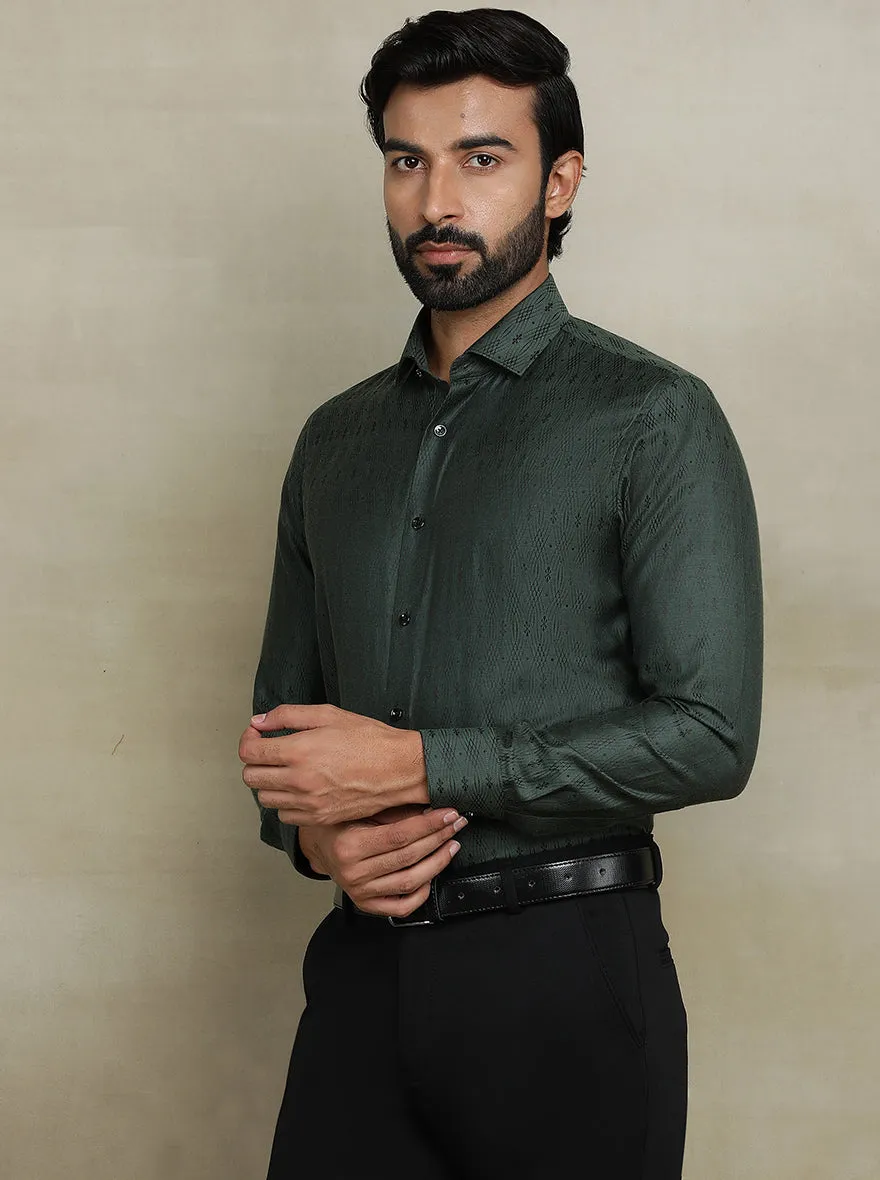 Olive Green Printed Slim fit Party Wear Shirt | Wyre