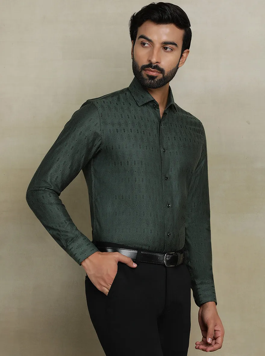 Olive Green Printed Slim fit Party Wear Shirt | Wyre