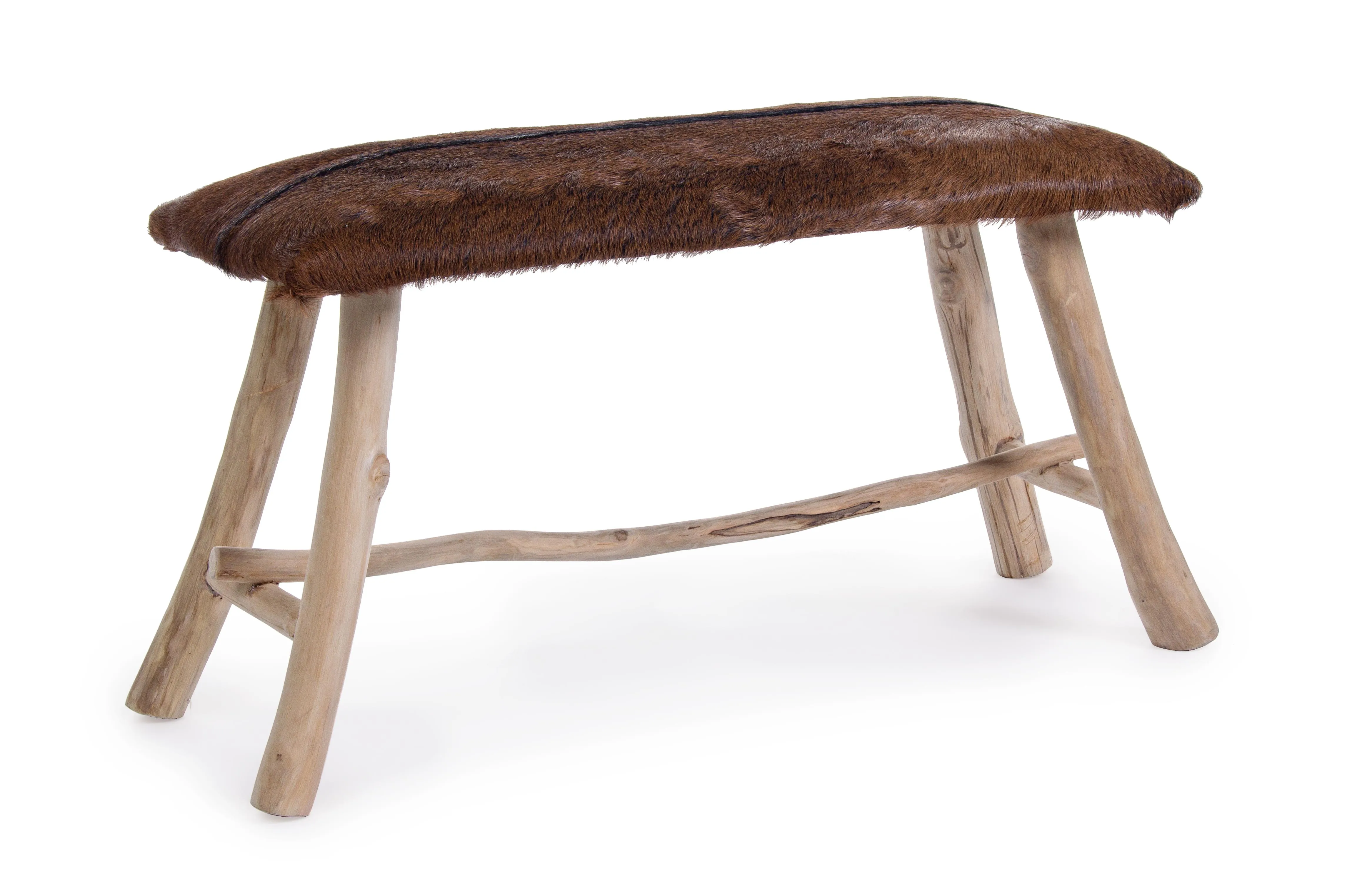 Panca vintage in vera pelle con pelo gambe in rami di Teak - SCONTO 20%