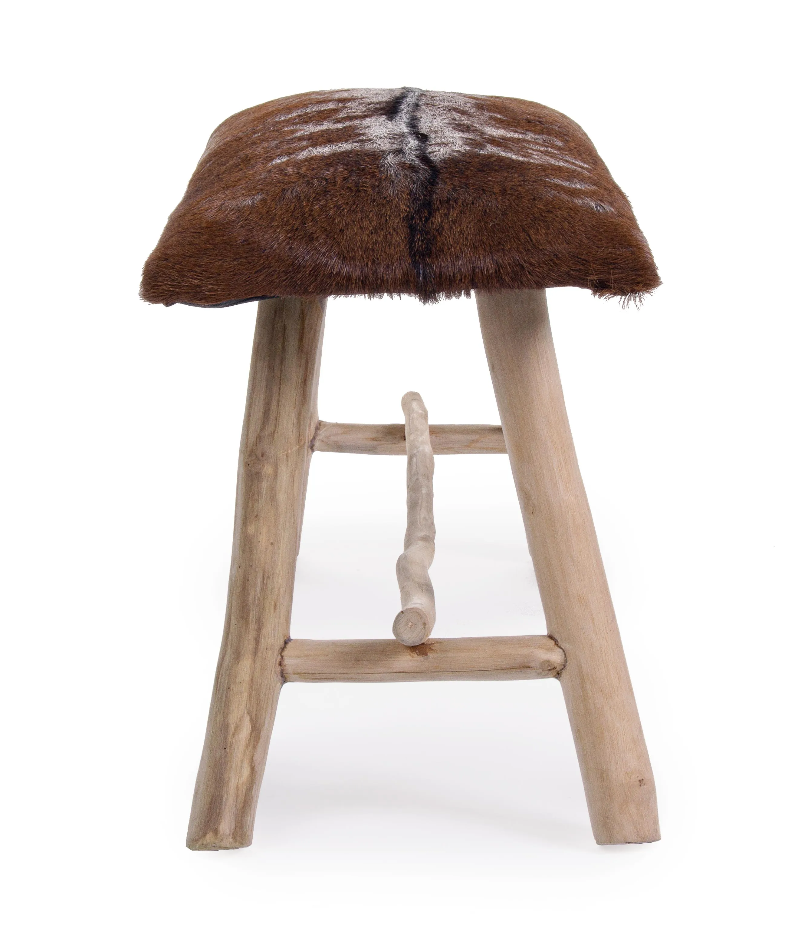 Panca vintage in vera pelle con pelo gambe in rami di Teak - SCONTO 20%