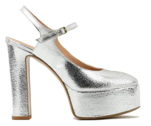 PAUL WARMER LILY PLATFORM SLINGBACK SILVER