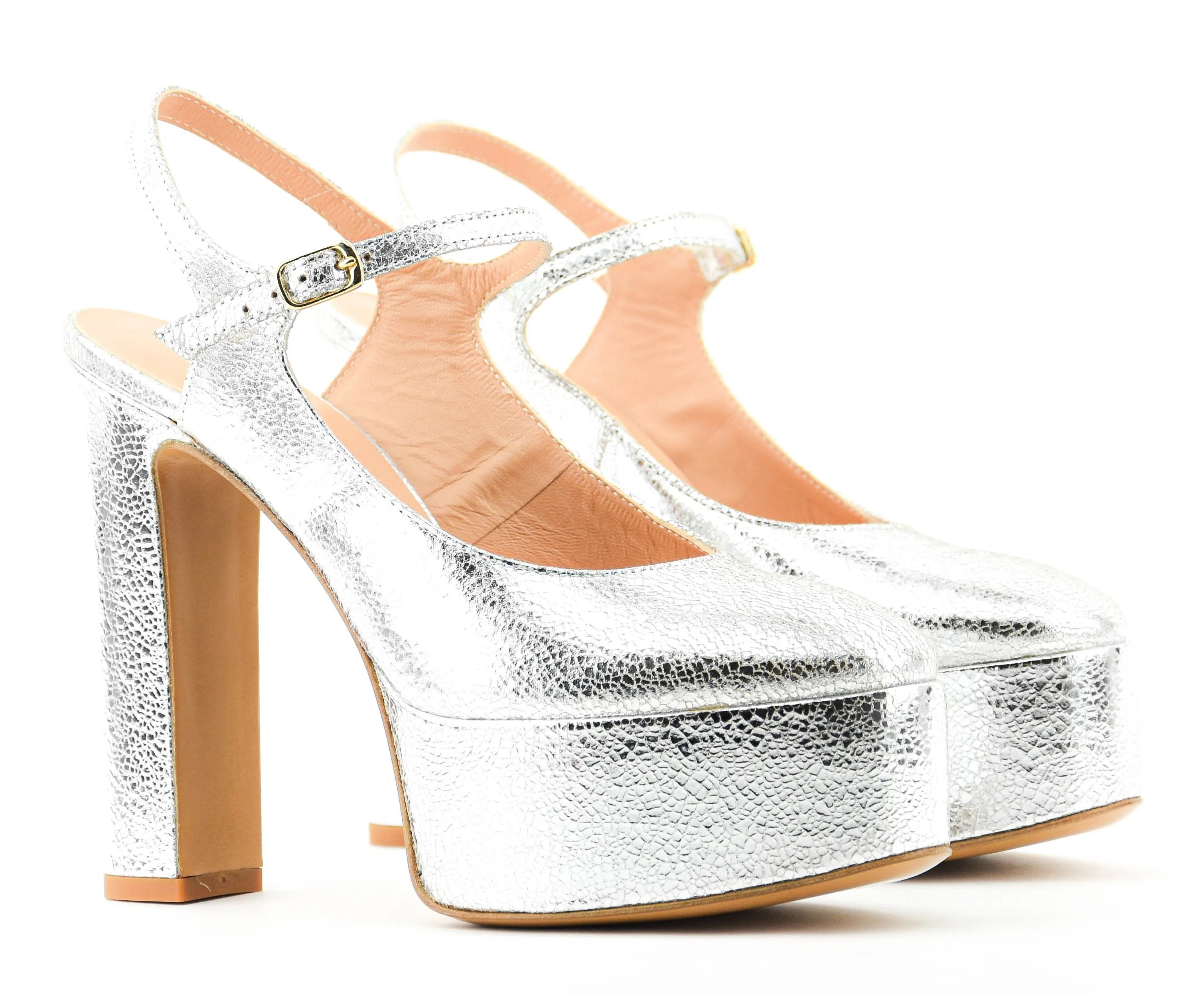 PAUL WARMER LILY PLATFORM SLINGBACK SILVER