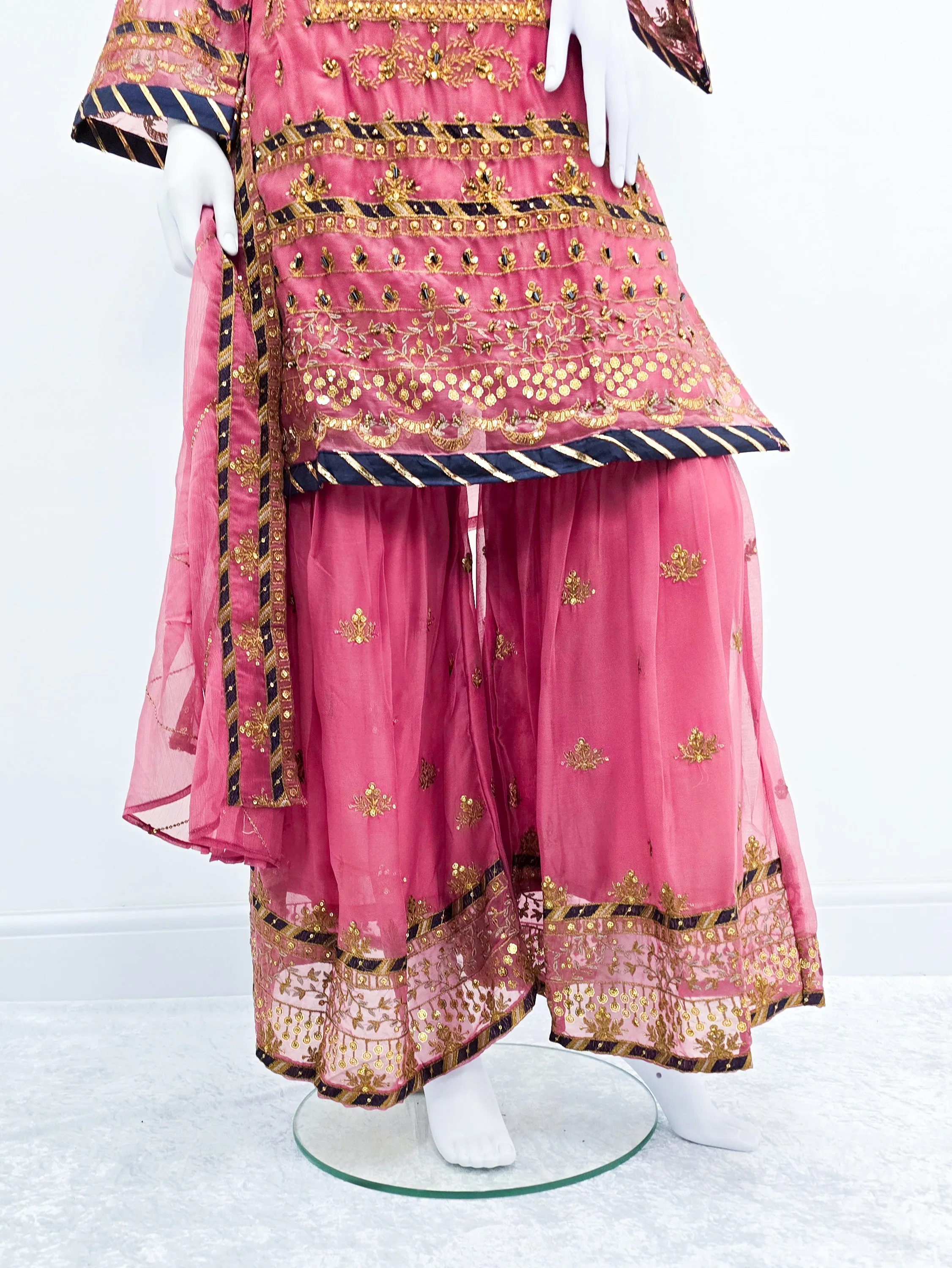 Pink Embroidered Chiffon Suit with Gharara