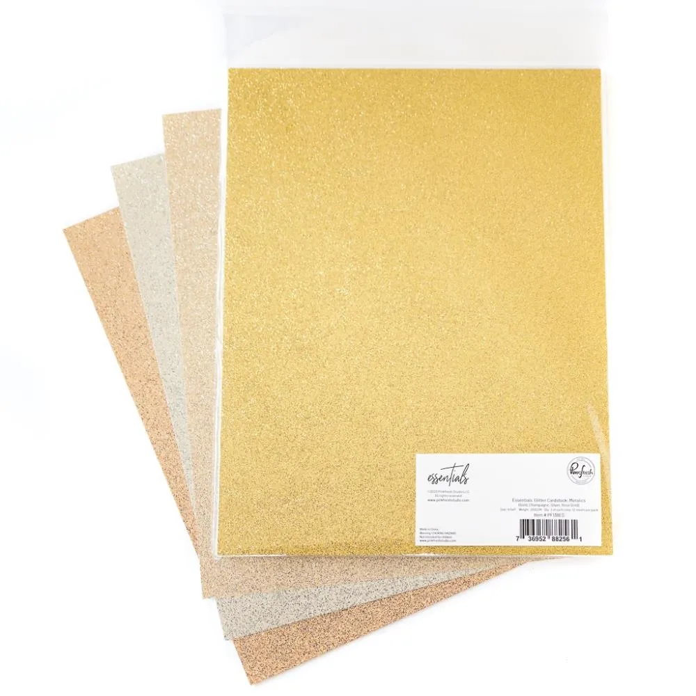 Pinkfresh Studio Essentials Glitter Cardstock 8.5"X12" 12/pk Metallics, 3 of each colour