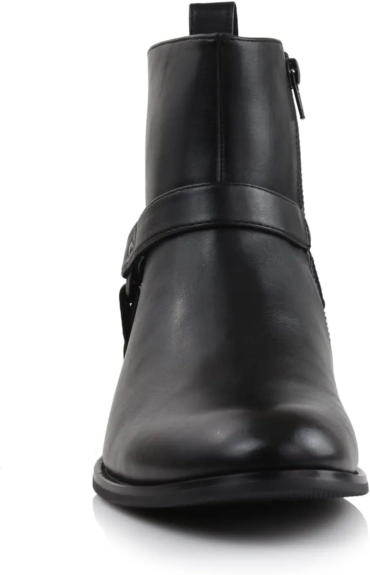 Polar Fox Mens Casual Engineer Zipper and Buckle Motorcycle Boots
