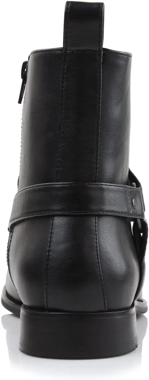 Polar Fox Mens Casual Engineer Zipper and Buckle Motorcycle Boots