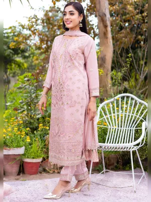Rangz Light Pink Embroidered Chiffon 3-Piece Suit