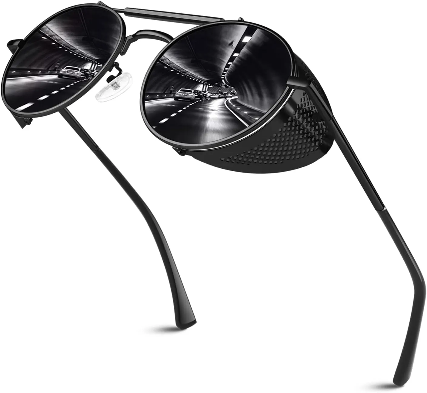 Retro Round Polarized Steampunk Sunglasses Men Women Side Shield Goggles Gothic S92-ADVANCED POLARIZED