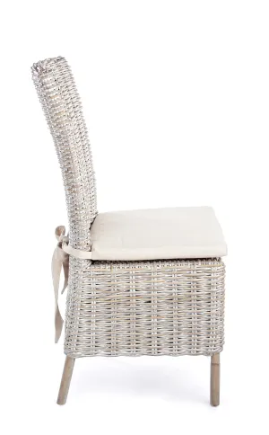 Sedia rattan Shabby chic vintage bianco antico intreccio fine in Kubu