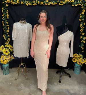 Sleeveless Halter Sequins High Slit Party Dress