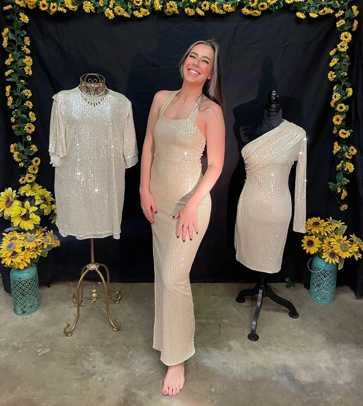 Sleeveless Halter Sequins High Slit Party Dress