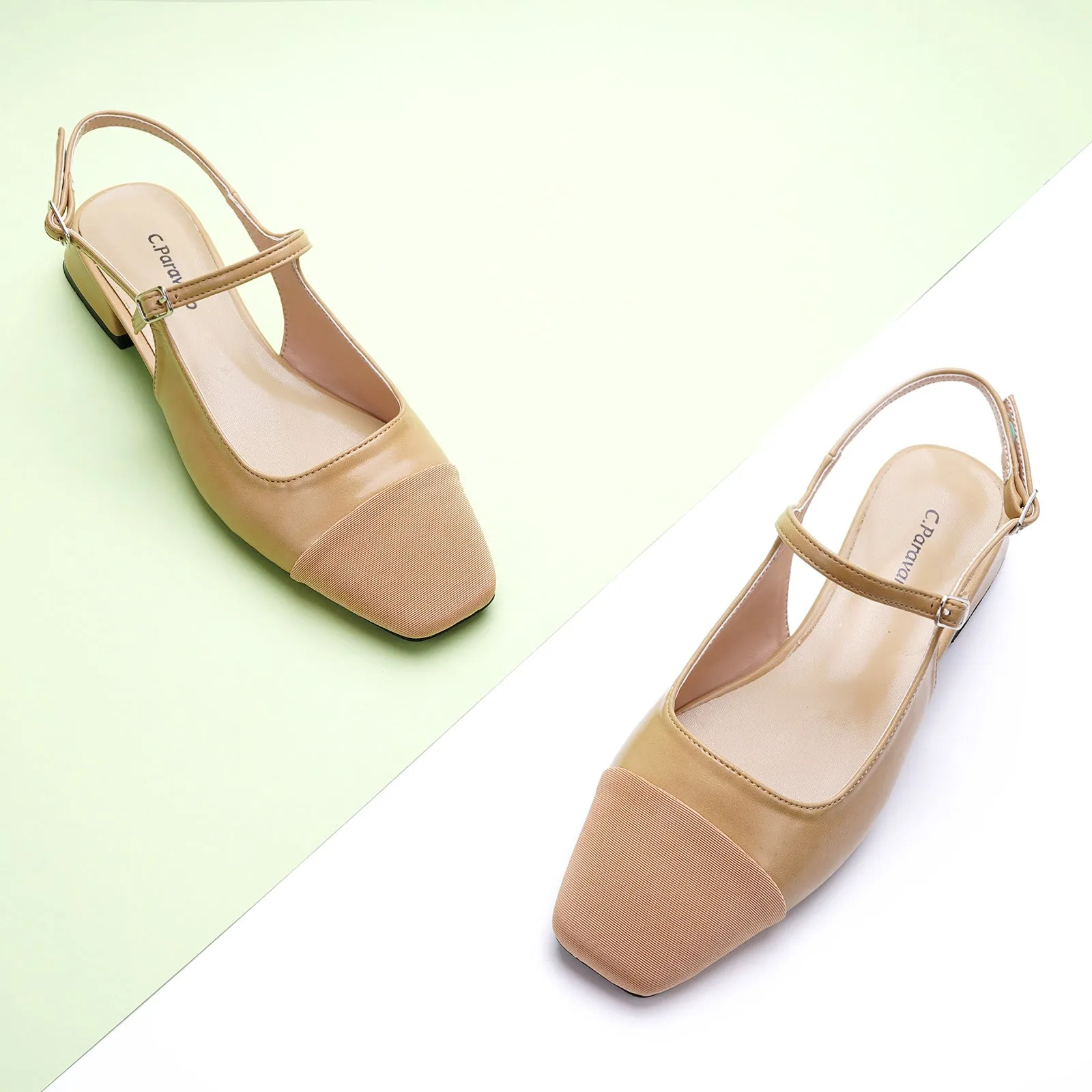 Square-Toe Slingback Flats (Felicia) Wheat