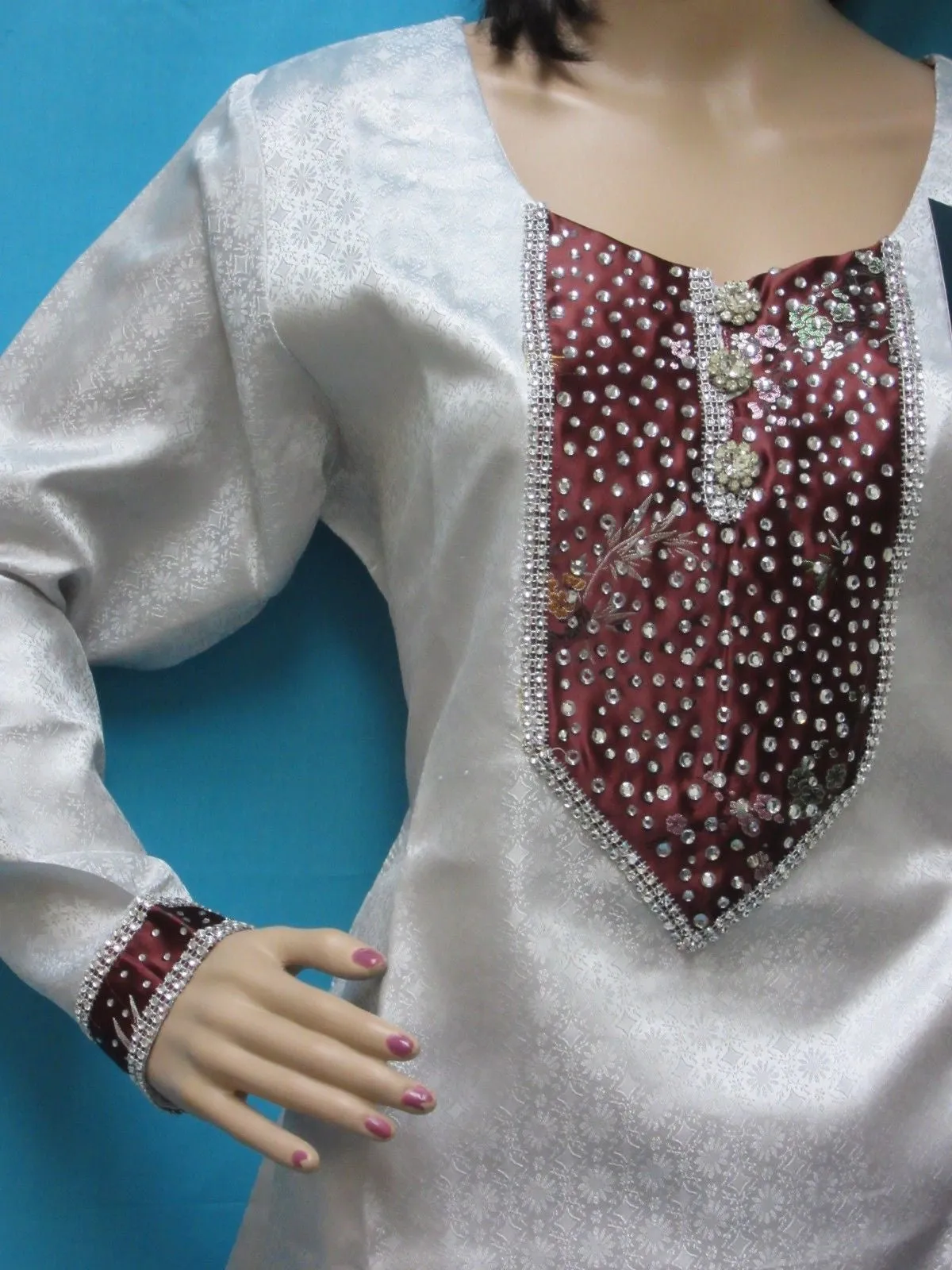 Suit 7929 Silver Burgundy Shanghai Salwar Kameez Dupatta Large Size Shieno Sarees