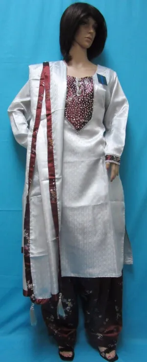 Suit 7929 Silver Burgundy Shanghai Salwar Kameez Dupatta Large Size Shieno Sarees
