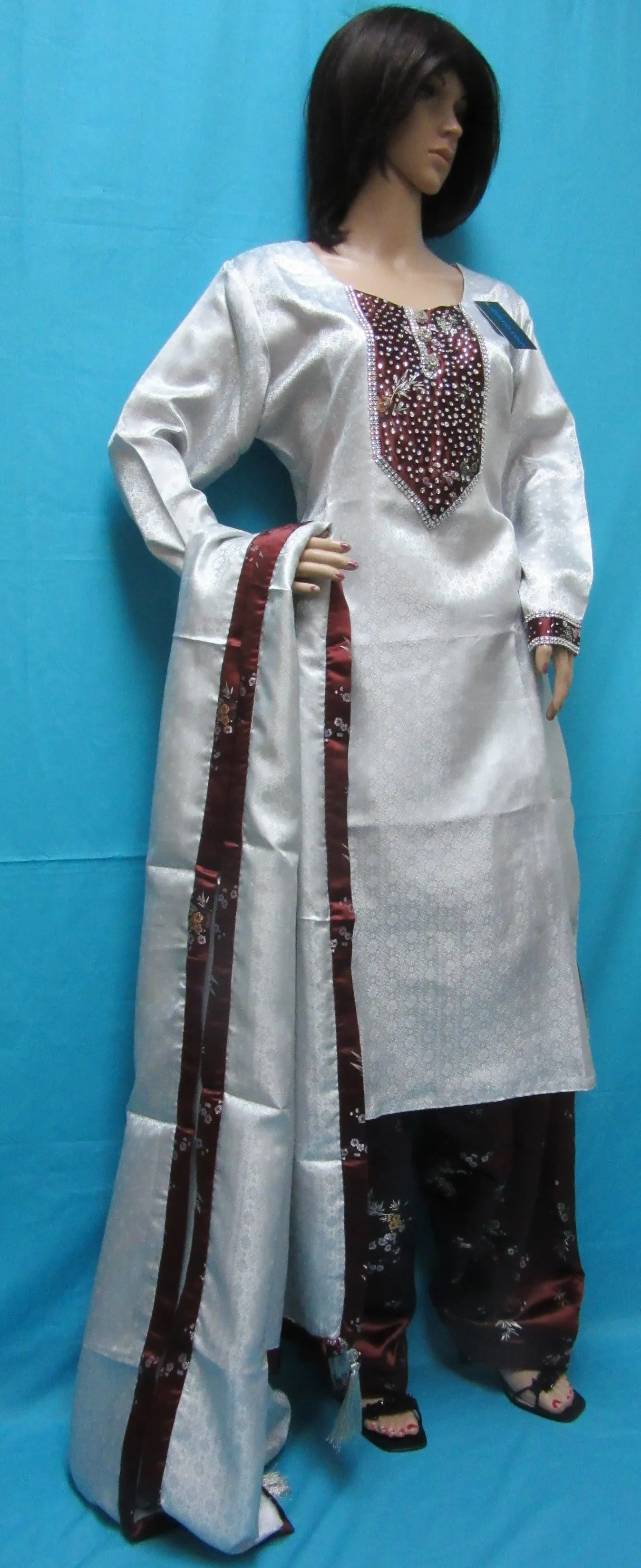 Suit 7929 Silver Burgundy Shanghai Salwar Kameez Dupatta Large Size Shieno Sarees