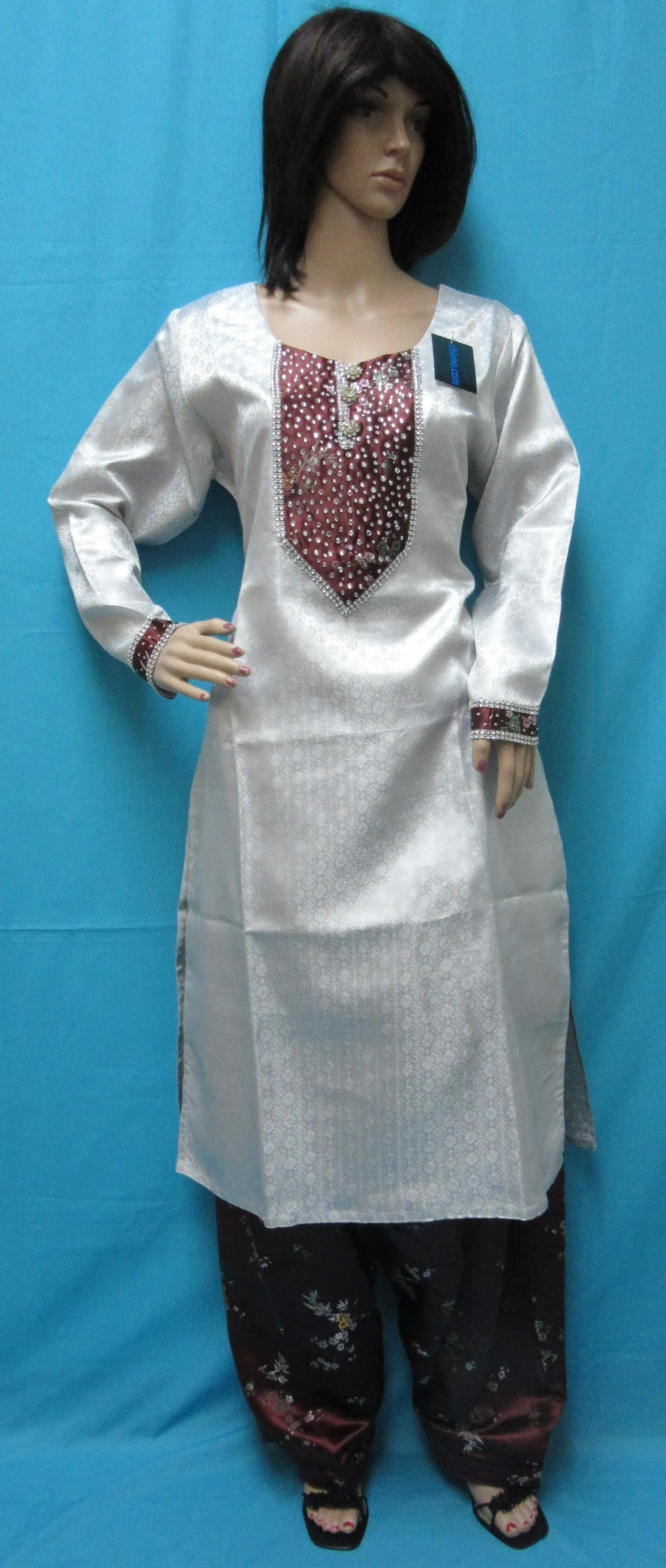 Suit 7929 Silver Burgundy Shanghai Salwar Kameez Dupatta Large Size Shieno Sarees