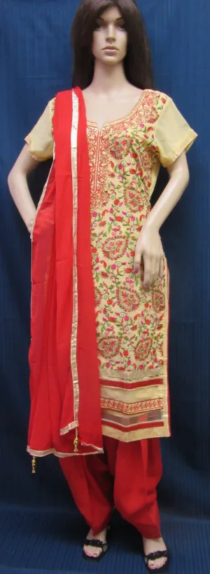 Suit 7953 Gold Red Embroidered Patyala Salwar Kameez Dupatta Shieno Sarees