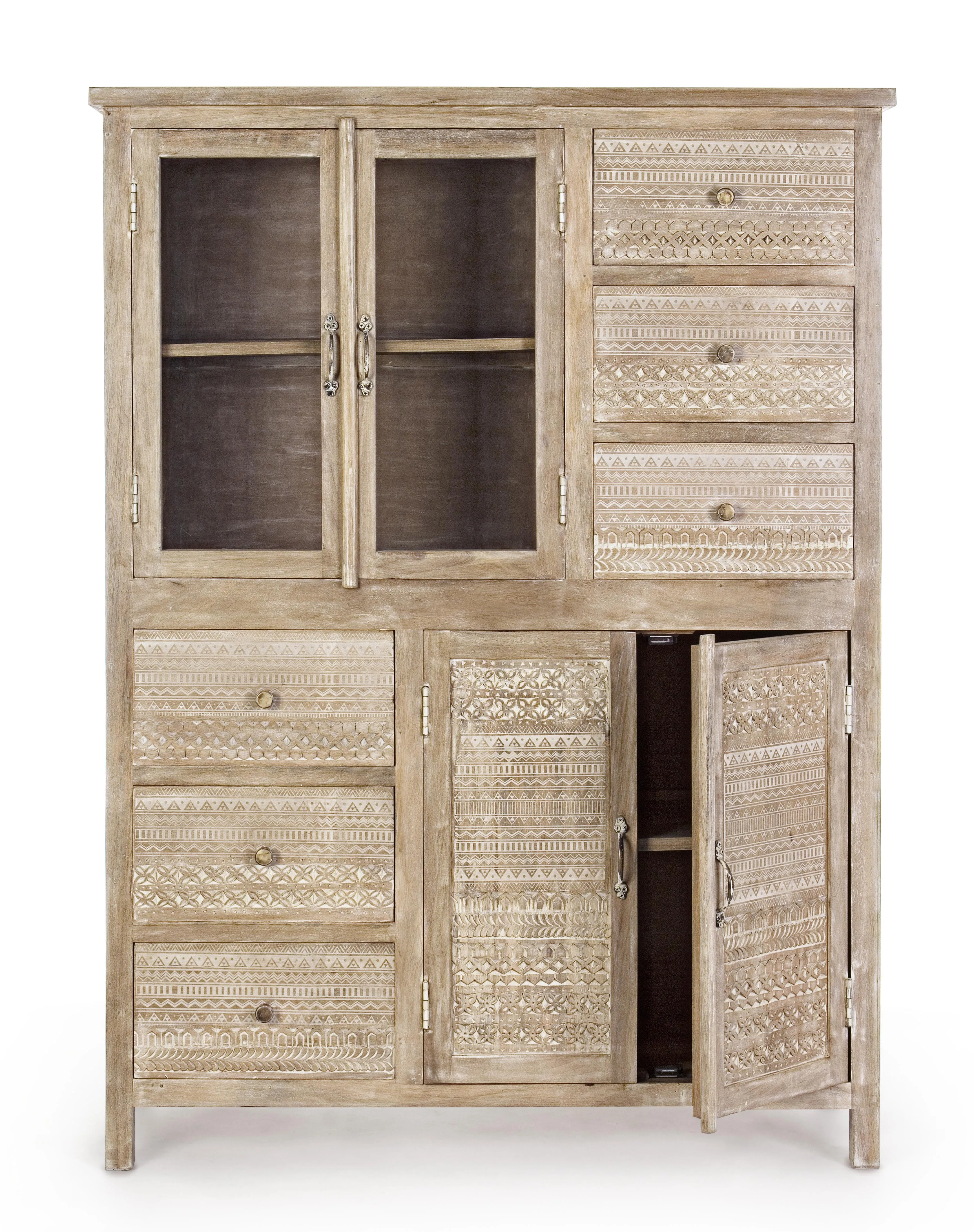 Vetrina dispensa etnica shabby chic 4 ante 6 cassetti