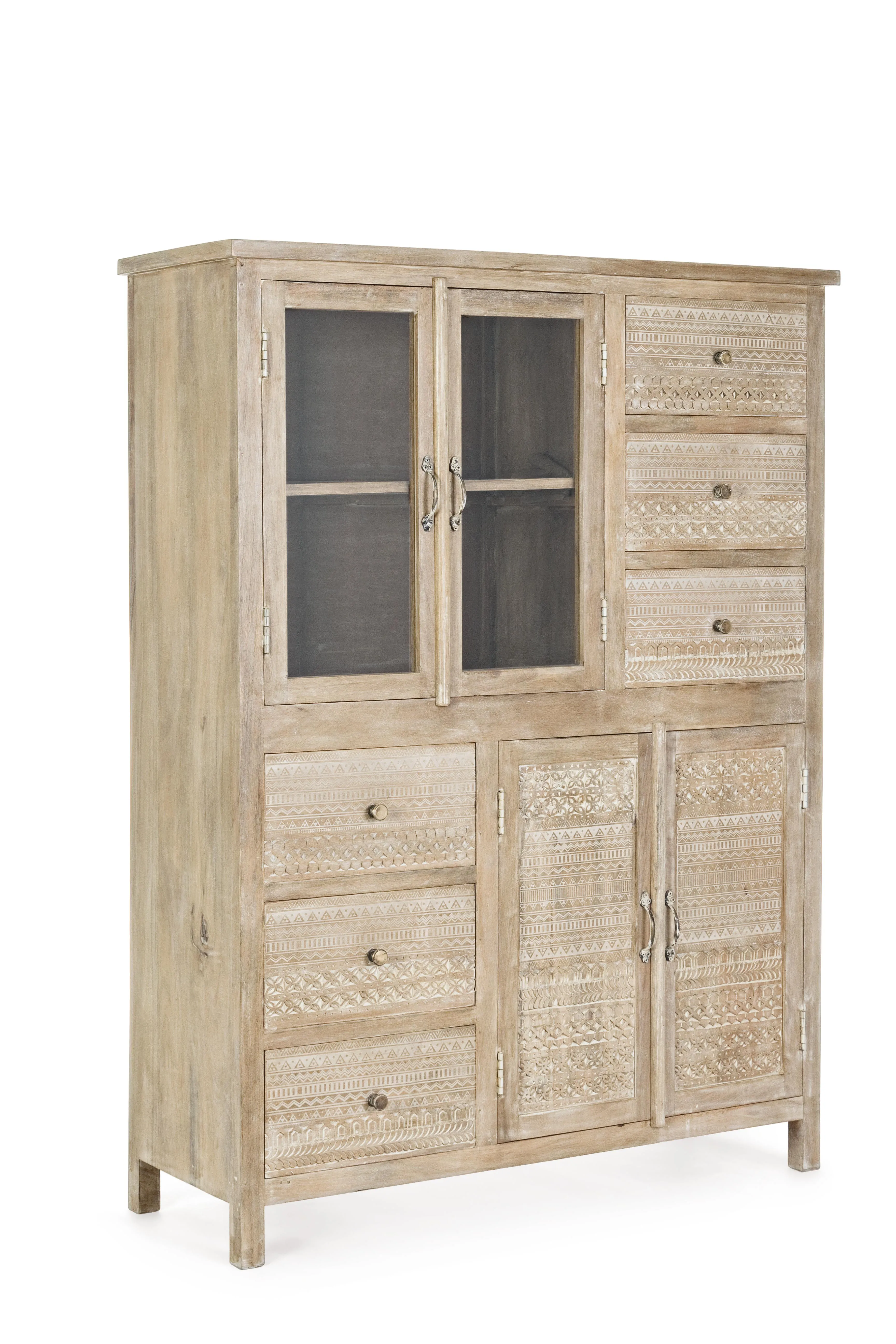 Vetrina dispensa etnica shabby chic 4 ante 6 cassetti