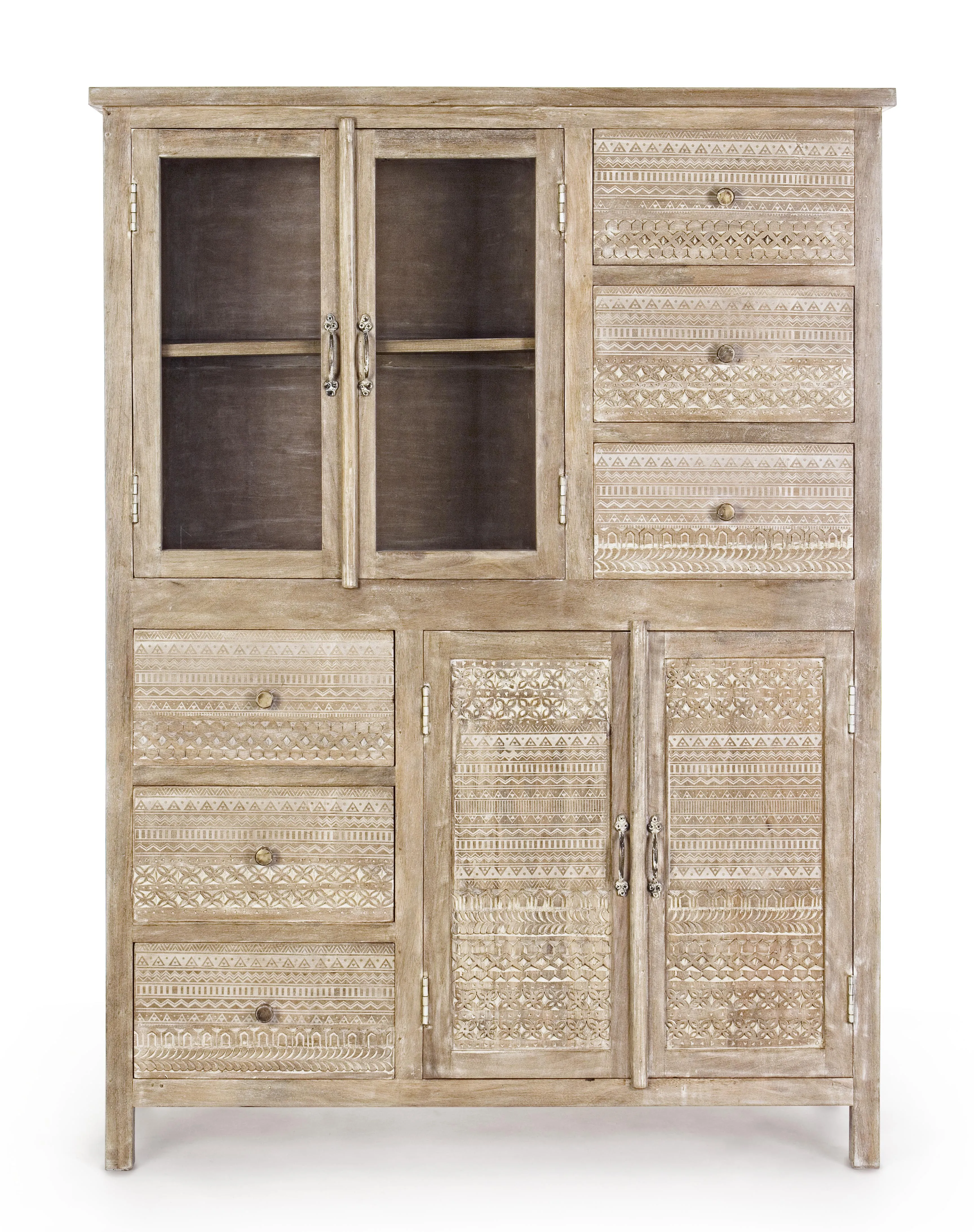 Vetrina dispensa etnica shabby chic 4 ante 6 cassetti