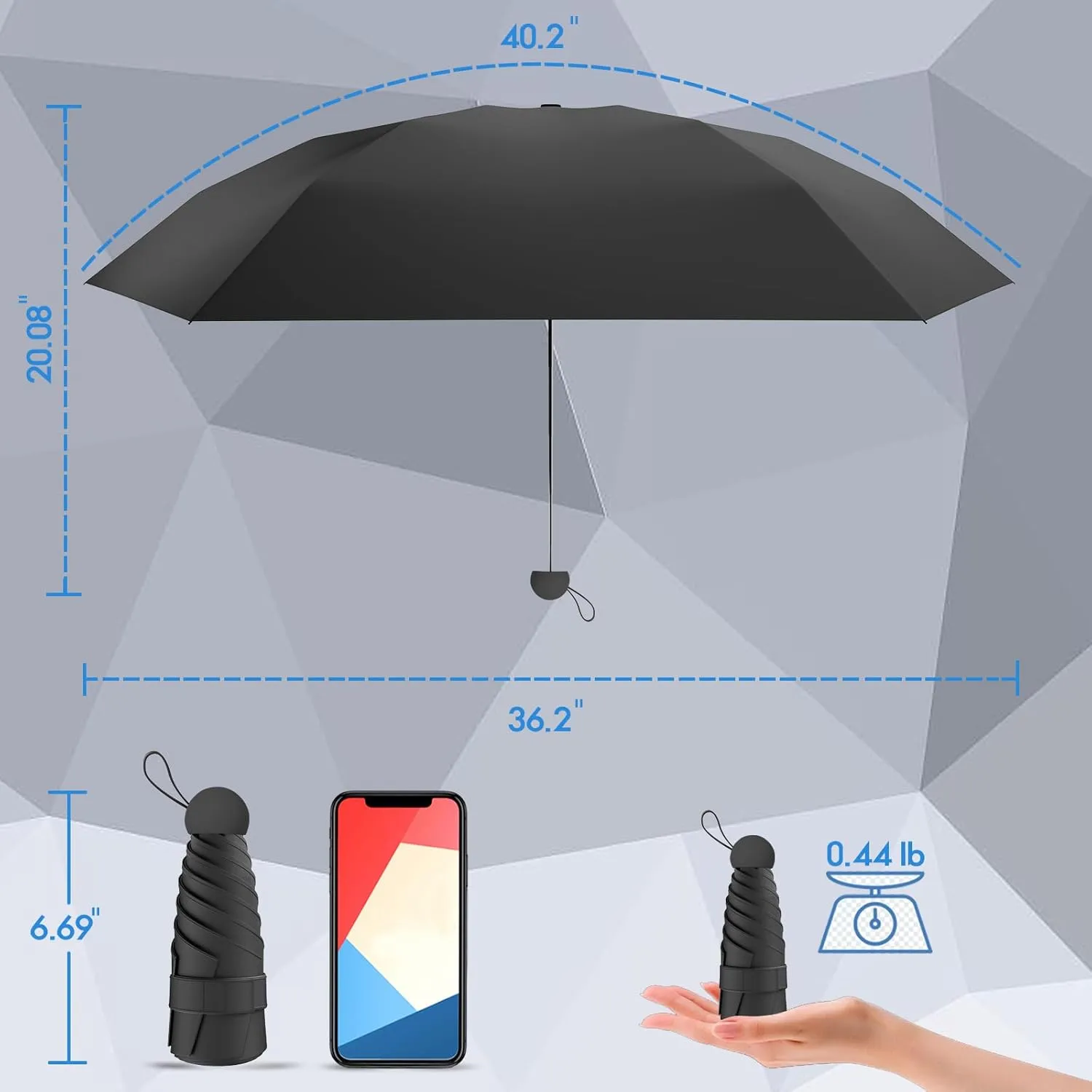 Windproof Mini Travel Folding Umbrella - UPF 50  Sun & Rain Protection, Small Compact Lightweight Design Fits in Pocket or Bag, Eco-Friendly Fabric Wallet Umbrella for Commuter, Men Women Boys Girls