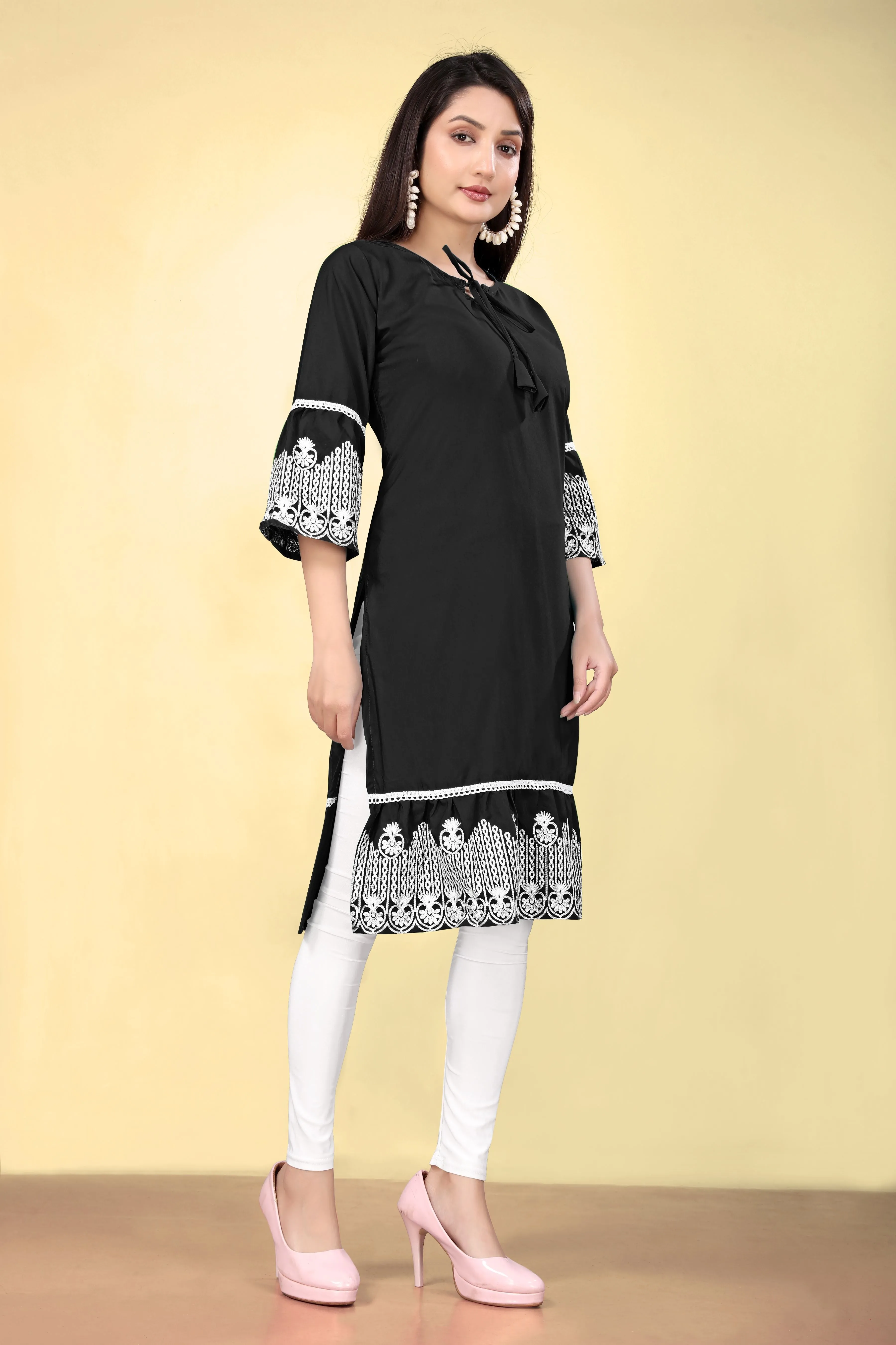 Women Party Wear Embroidery Worked Cotton Kurti