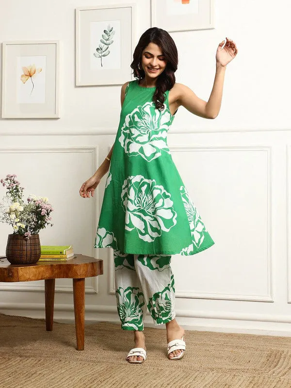 Women's Printed Flared Kurta With Pant Set