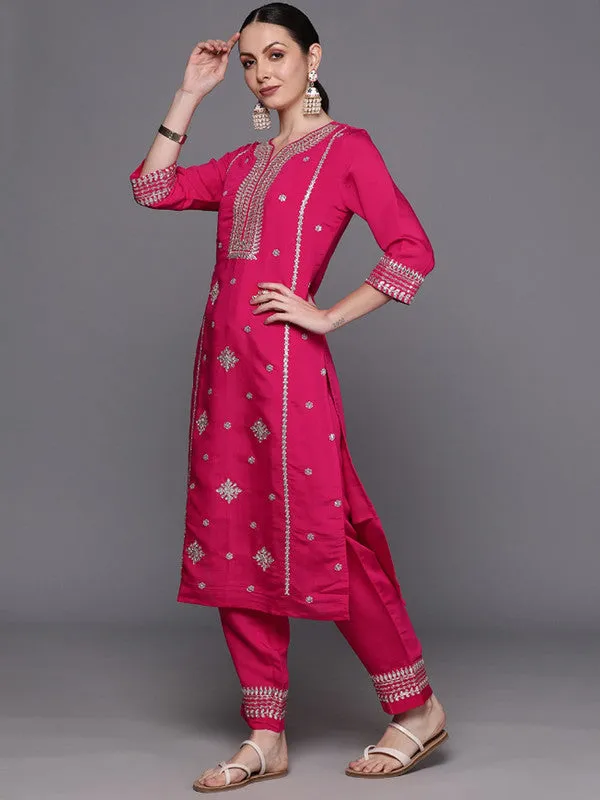 Women's Viscose Embroidered Straight Kurta Pant With Dupatta