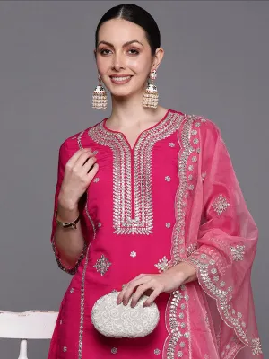 Women's Viscose Embroidered Straight Kurta Pant With Dupatta