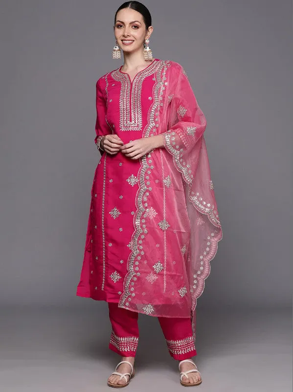 Women's Viscose Embroidered Straight Kurta Pant With Dupatta