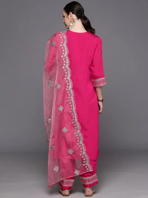 Women's Viscose Embroidered Straight Kurta Pant With Dupatta