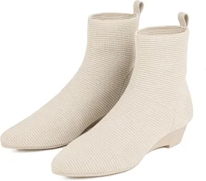 youngshow Womens Booties Comfortable Knitted Low Heel Boots For Women Ankle Booties Pointed Toe Slip On Fall Winter Ladies Dress Shoes
