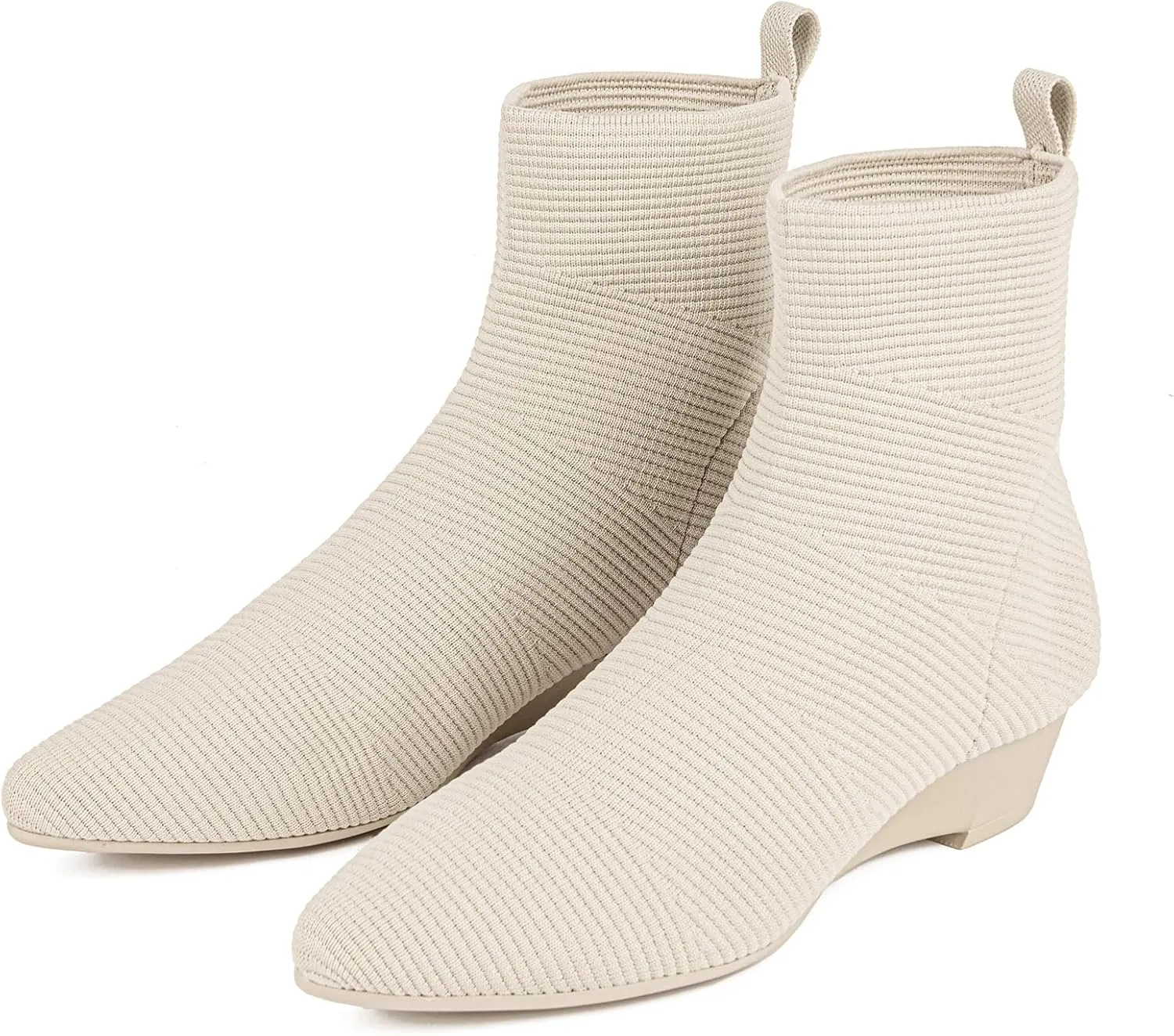youngshow Womens Booties Comfortable Knitted Low Heel Boots For Women Ankle Booties Pointed Toe Slip On Fall Winter Ladies Dress Shoes