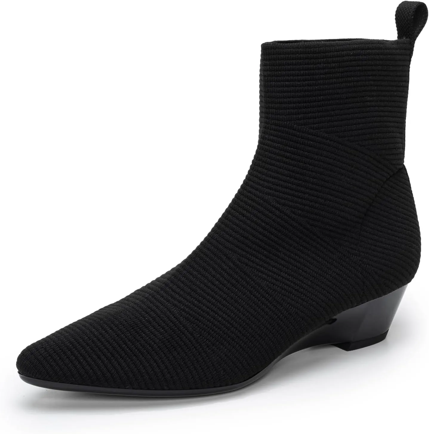 youngshow Womens Booties Comfortable Knitted Low Heel Boots For Women Ankle Booties Pointed Toe Slip On Fall Winter Ladies Dress Shoes