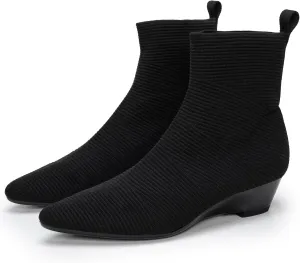 youngshow Womens Booties Comfortable Knitted Low Heel Boots For Women Ankle Booties Pointed Toe Slip On Fall Winter Ladies Dress Shoes