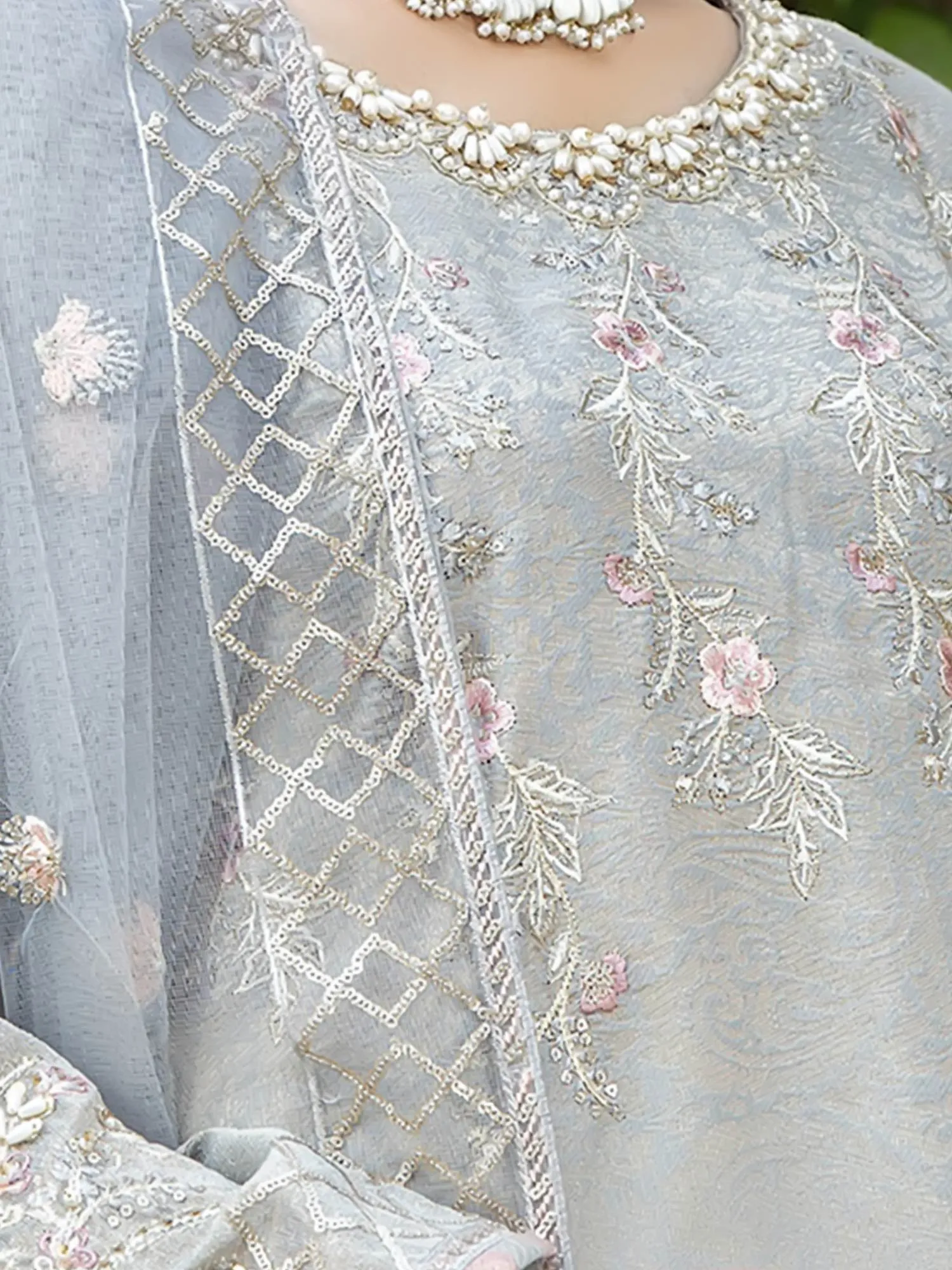 Zarqun "Virsa" Grey Fancy Embellished Net Suit (2311B)